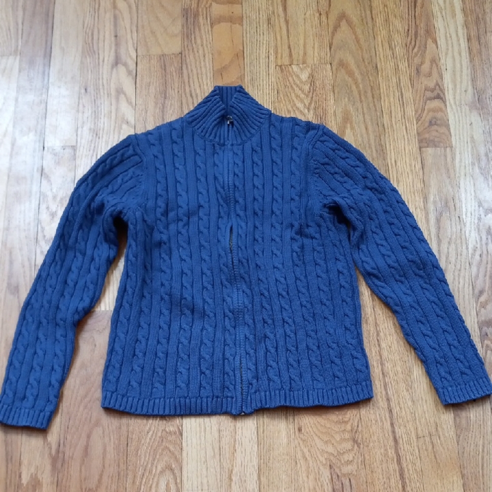 L.L. Bean Zip Up, Blue Cable Knit Sweater